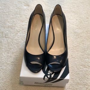 Nine West Navy Leather Wedges